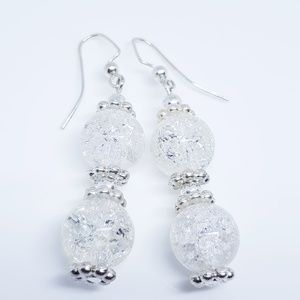 Clear Crackle Glass Dangle Earrings